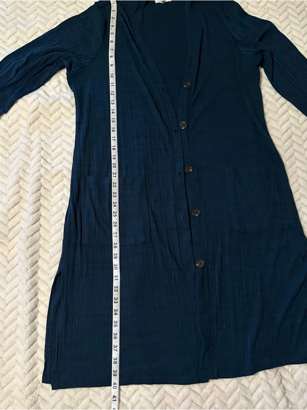 Maurices Dark Teal Blue Size XL Ribbed Extra Long Button Cardigan - Picture 2 of 10